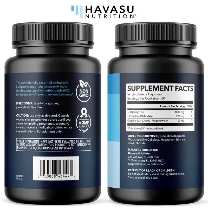 L-Arginine & L-Citrulline Capsules – Nitric Oxide Boost, 120 Count – Vegan