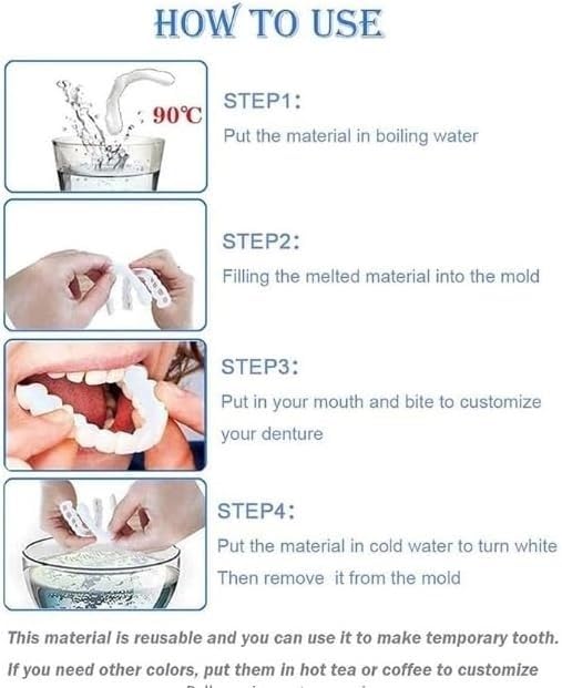 2 Pairs Temporary Smile Enhancer – Comfortable, Adjustable for Men & Women | White