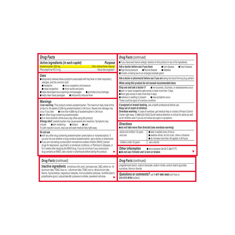 Tylenol Sinus + Headache Daytime Caplets — Non-Drowsy Sinus Relief & Headache Pain (24 ct)