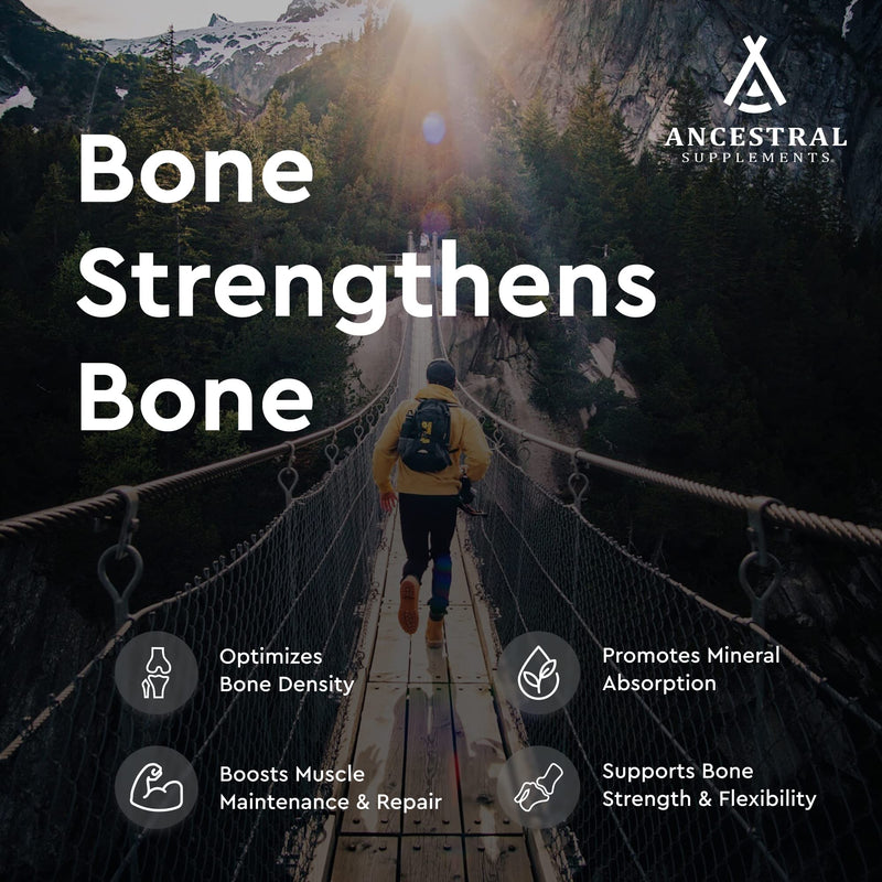 Ancestral Supplements Grass-Fed Beef Living Bone Supplement - Bone Health, Joint Support, Non-GMO, 180 Capsules