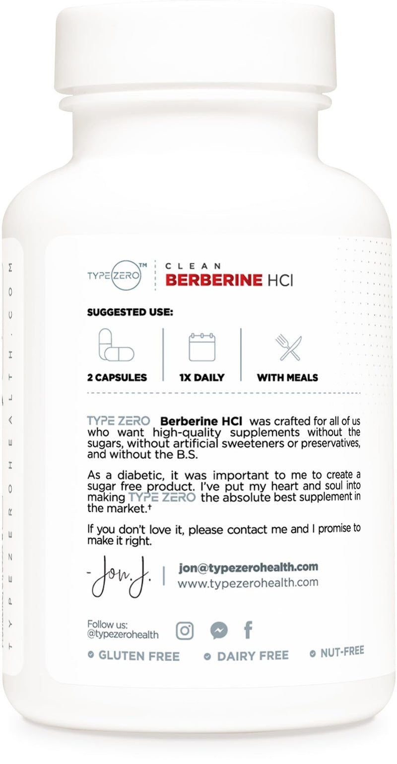 Type Zero Berberine HCL 1200mg 60 Capsules – Pack of 2 | Clean, Non-GMO, Gluten Free