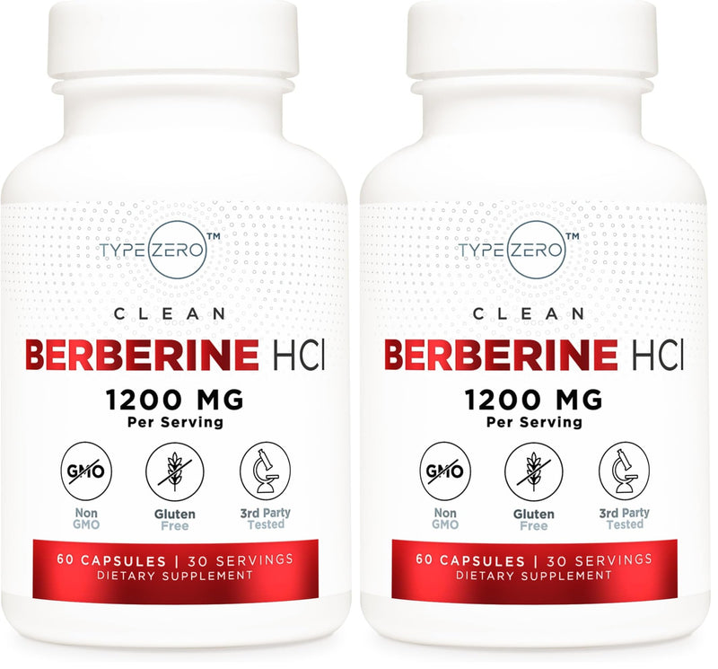 Type Zero Berberine HCL 1200mg 60 Capsules – Pack of 2 | Clean, Non-GMO, Gluten Free