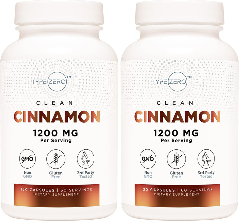 Type Zero Ceylon Cinnamon Capsules 1200mg | 120 Capsules - Natural Non-GMO Gluten Free Organic Cinnamon Bark Supplement (Pack of 2)