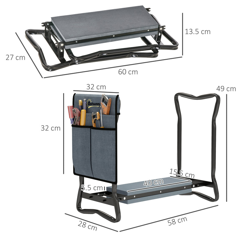 Outsunny Garden Kneeler Foldable Seat Bench EVA Foam Pad with Tool Bag Pouch