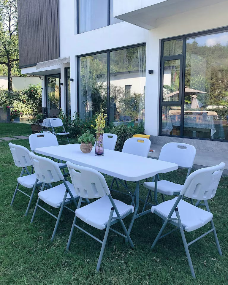 Alivio 6ft Folding Table Heavy Duty Trestle Table 180 x 70 x 74cm for Wedding Market Garden Party Picnic Indoor Outdoor - White
