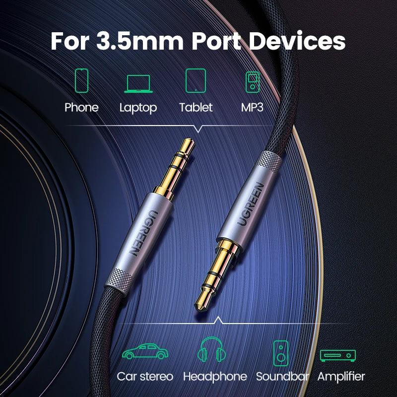 UGREEN HiFi 3.5mm Audio Aux Cable Silver-Plated Male to Male Stereo Jack