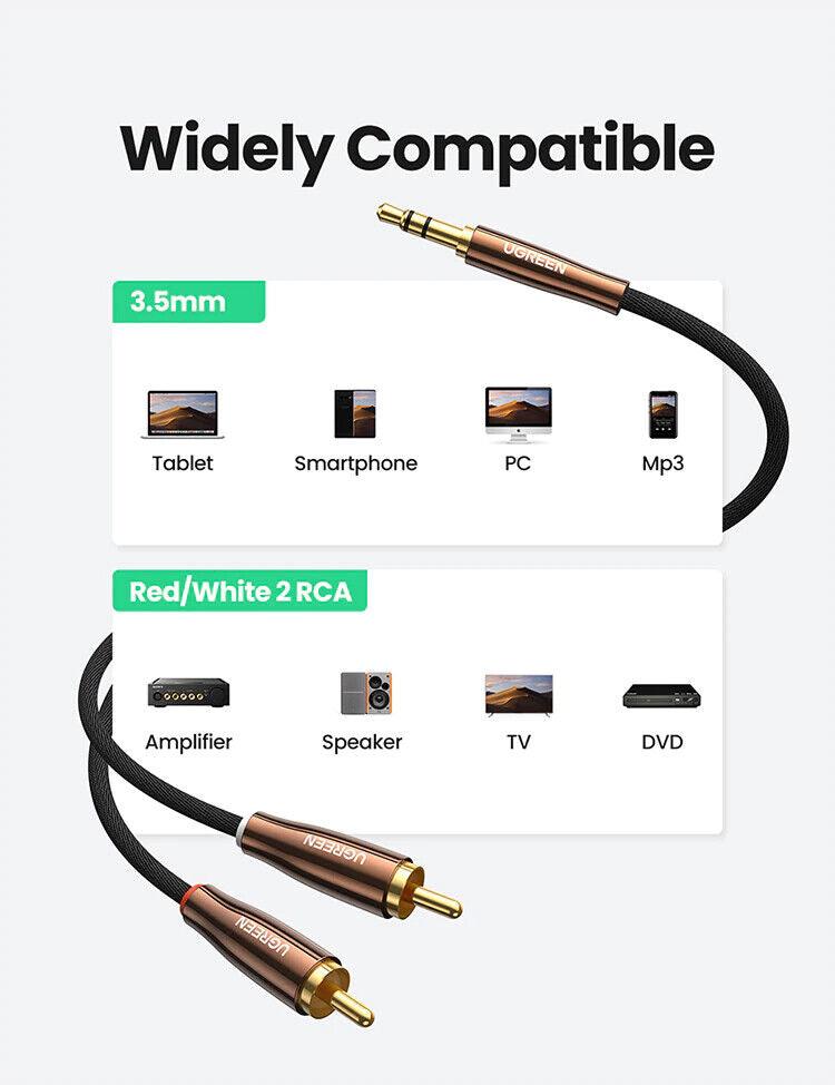 UGREEN RCA Audio Cable 3.5mm to 2RCA Phono Y Splitter