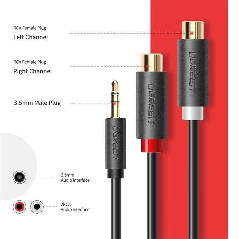 UGREEN RCA Cable 2RCA Female to 3.5mm Male Adapter Phono Stereo Audio Cable - 20cm