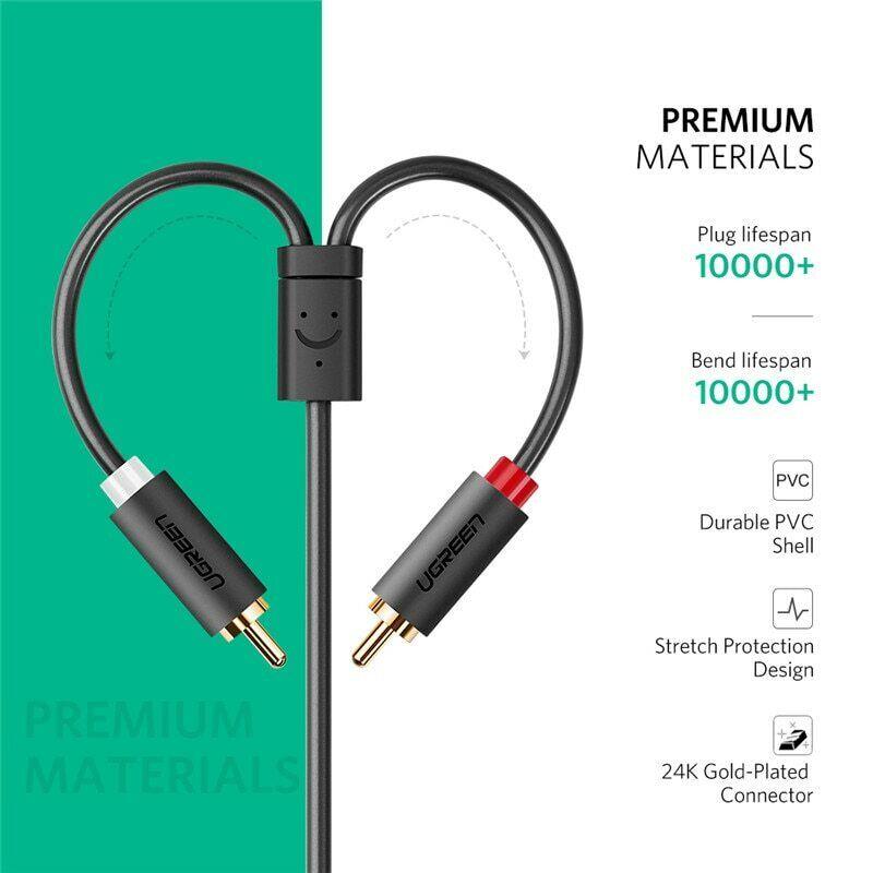 UGREEN RCA Cable 2RCA to 3.5mm Adapter Phono Stereo Audio Cable - 25cm