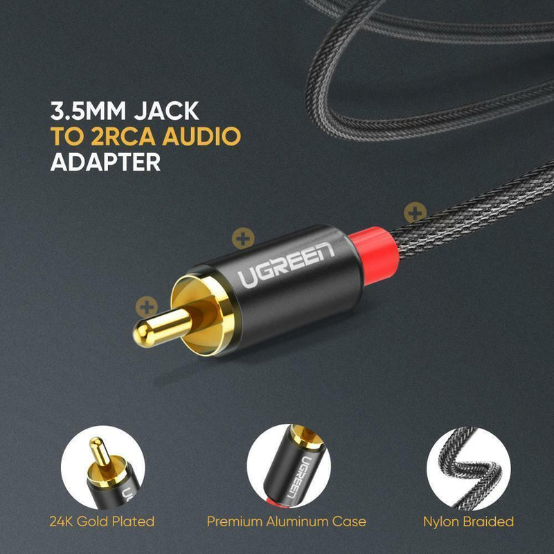 UGREEN RCA to 3.5mm Cable Braided Aux to 2RCA Phono Audio Y Splitter