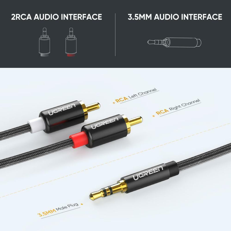 UGREEN RCA to 3.5mm Cable Braided Aux to 2RCA Phono Audio Y Splitter