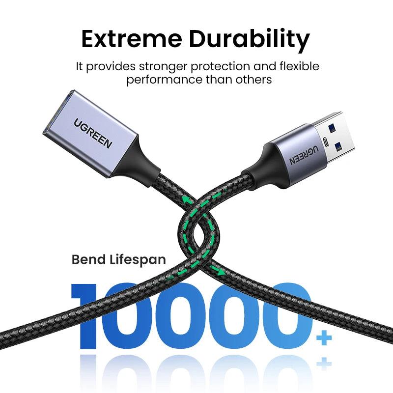 UGREEN USB 3.0 Extension Aluminium Braided Cable Male to Female 5Gbps High Speed Data Extender