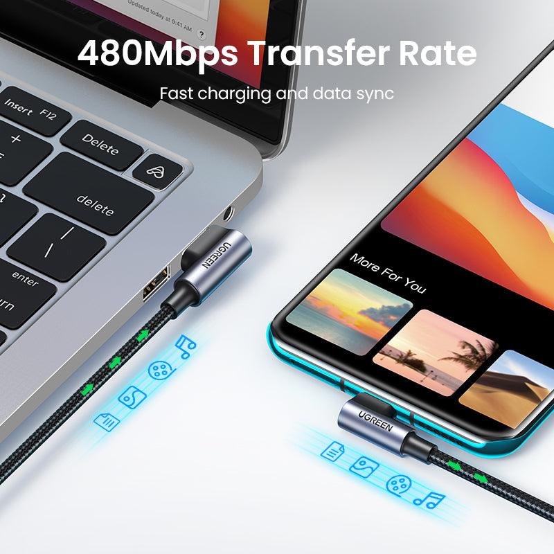 UGREEN Double Right Angle USB-C Fast Charger Cable 18W 3A Charging
