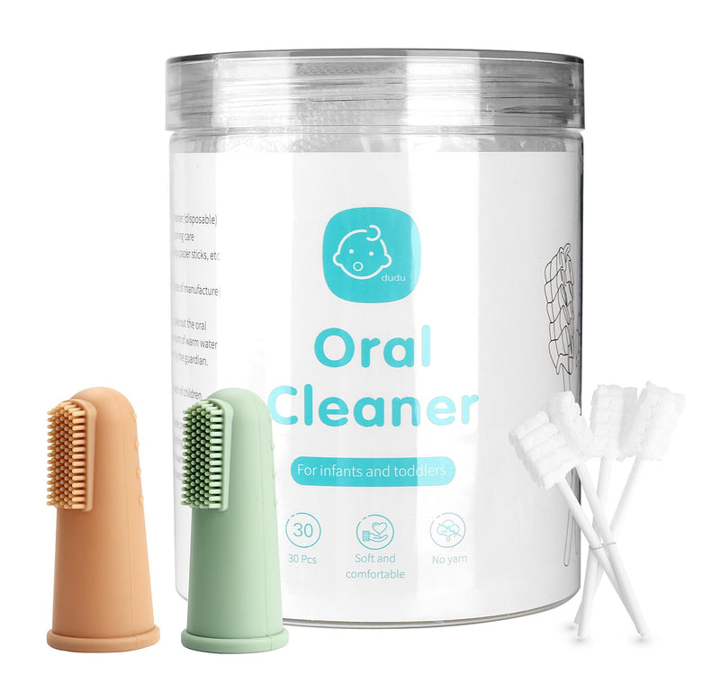 uhfi Baby Toothbrush Kit – 30Pcs + 2 Finger Toothbrushes, Clay/Mint (0-36 Months)