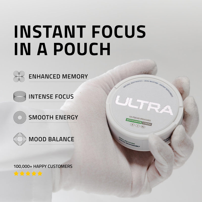 Ultra Focus Pouches – Cool Mint (3 Cans) Nicotine-Free & Caffeine-Free Nootropic Energy