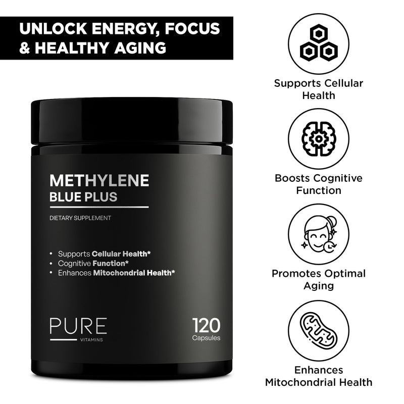Ultra Methylene Blue Plus – Pharma Grade 12mg | Brain Support, Cacao & Vitamin C Ester | 120 Capsules | Made in USA
