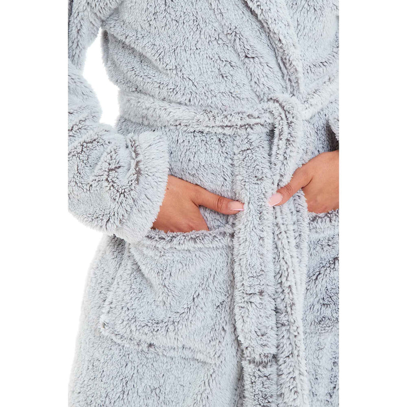 Women's Snuggle Fleece Touch Hooded Robe Luxurious Soft Loungewear Cosy Durable Dressing Gown UK Sizes 8-22 Green Grey Pink Green by Daisy Dreamer