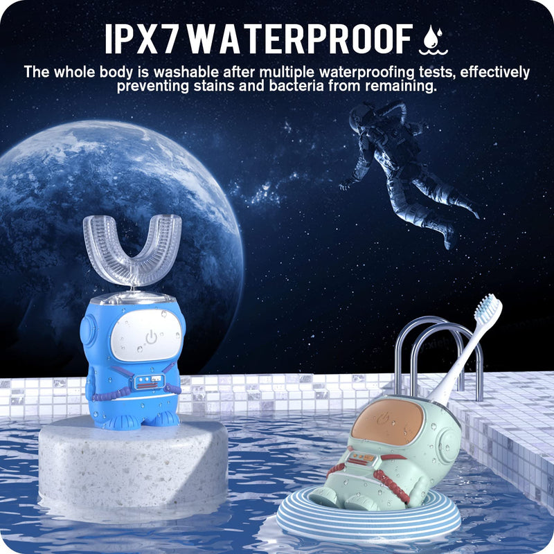 Ultrasonic Kid's U-Shaped Electric Toothbrush - IPX7, 5 Modes, 60s Timer (Azure Blue, Ages 2-6)