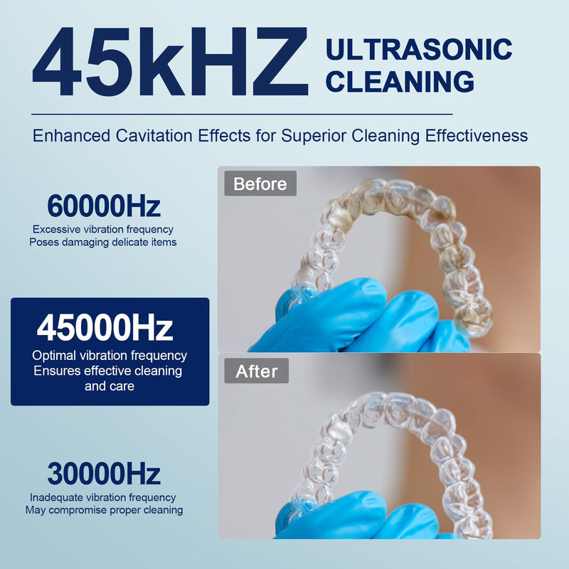 2025 Ultrasonic Retainer Cleaner 45kHz – 24W, 200ml, 4 Modes