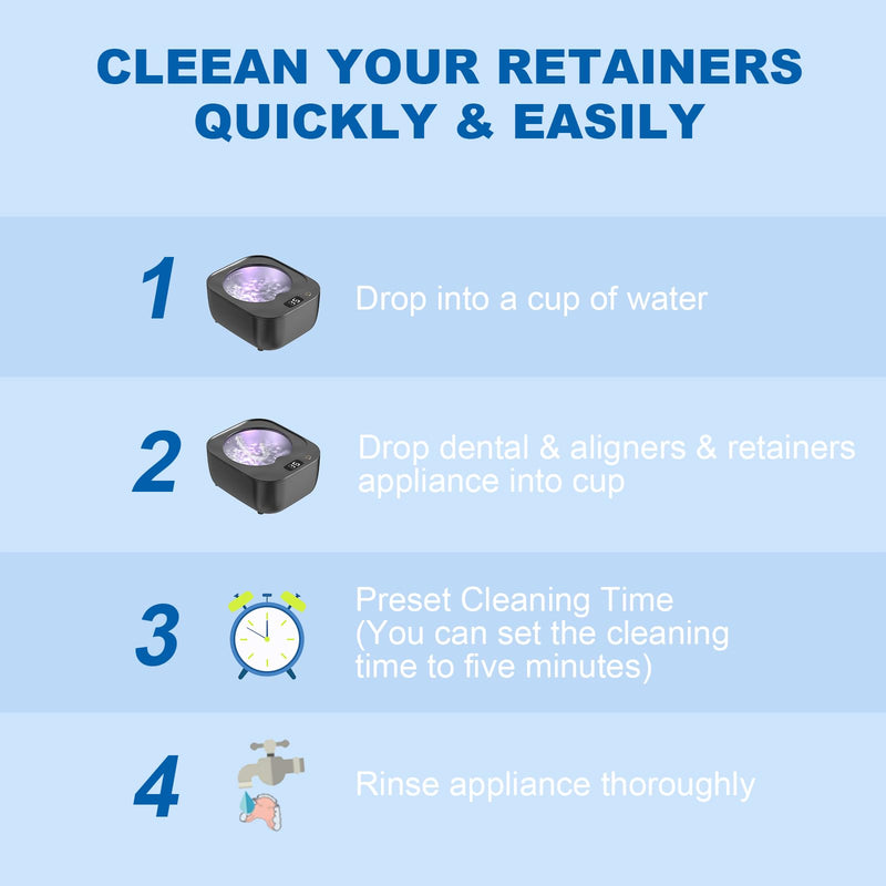 Ultrasonic Retainer Cleaner Machine - 43000Hz Ultrasonic Cleaner for Retainers, Aligners, Dentures, Mouth Guards