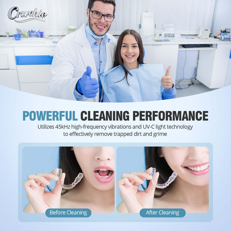 Ultrasonic Retainer Cleaner - Detachable 45kHz, 3 Modes, White