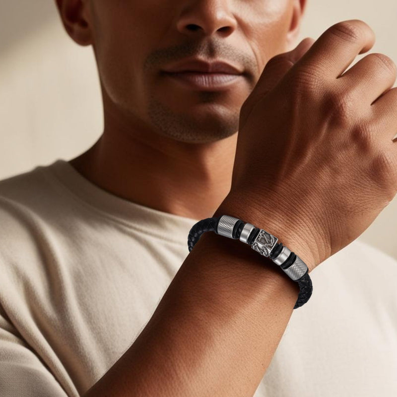 Men's Nautical Black Leather Bracelet