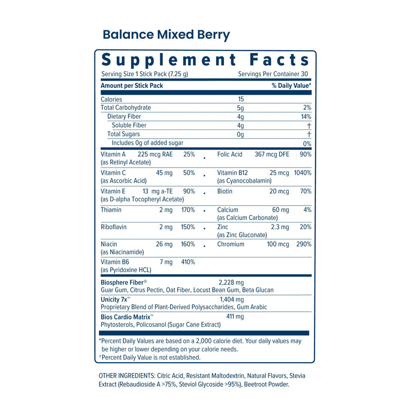 Unicity Balance Mixed Berry Stick Packs – Pre Meal Fiber Drink (30 Count)