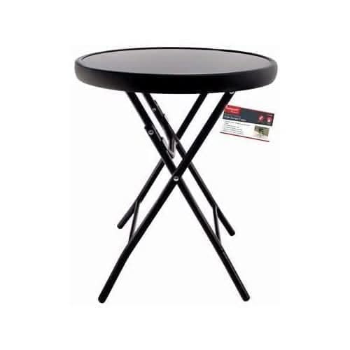 40cm Black Round Folding Side Table Steel Frame Glass Top