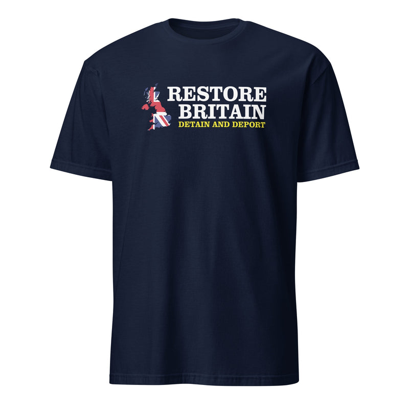 Restore Britain T-Shirt - Detain and Deport British Flag Shirt Party UK Politics