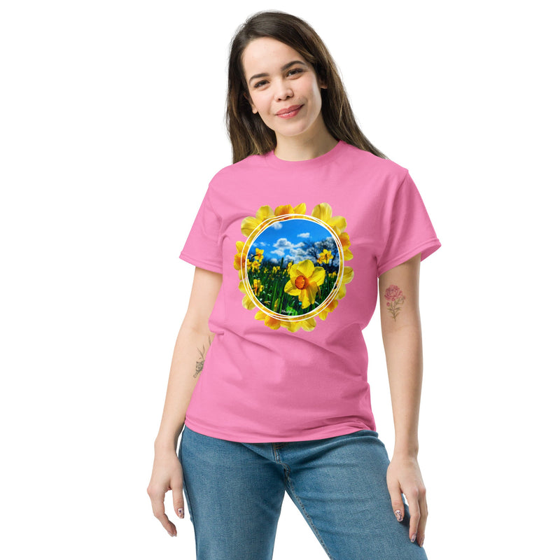 Women's Daffodil Print T-Shirt - Flower Bright Summer Shirt Trendy Fashion