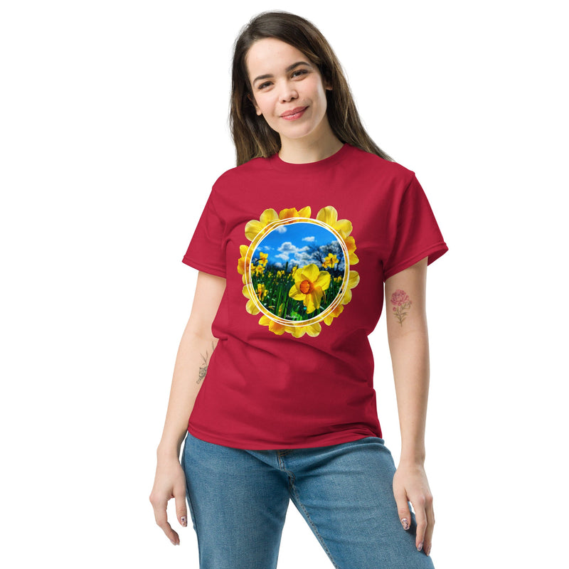 Women's Daffodil Print T-Shirt - Flower Bright Summer Shirt Trendy Fashion