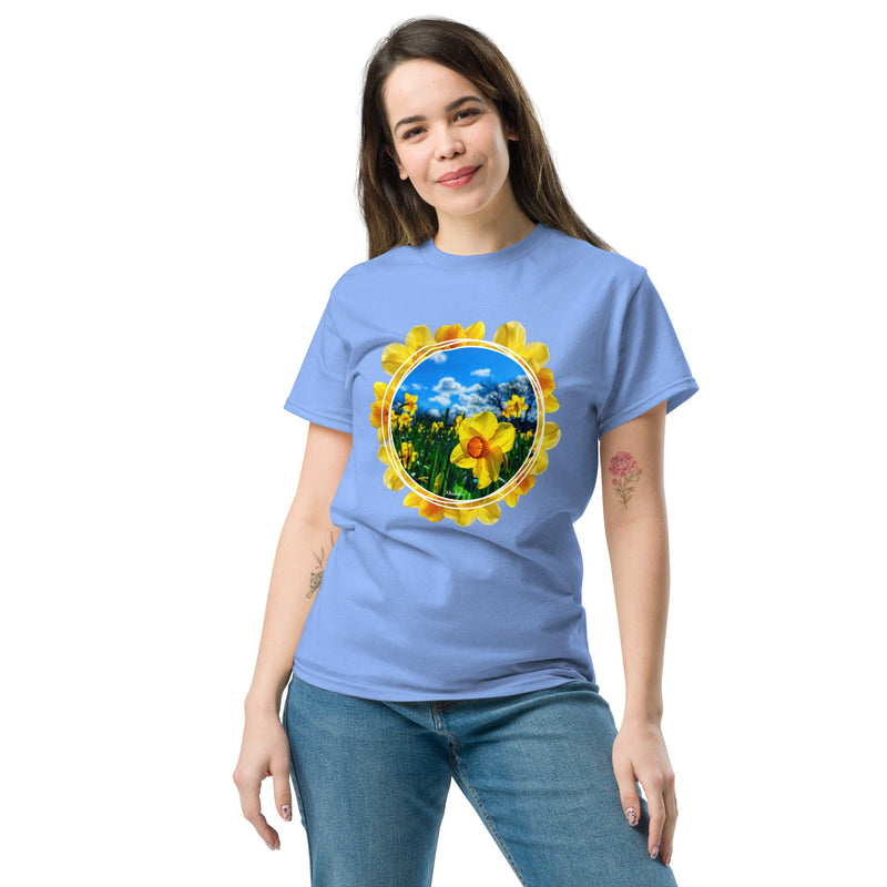 Women's Daffodil Print T-Shirt - Flower Bright Summer Shirt Trendy Fashion