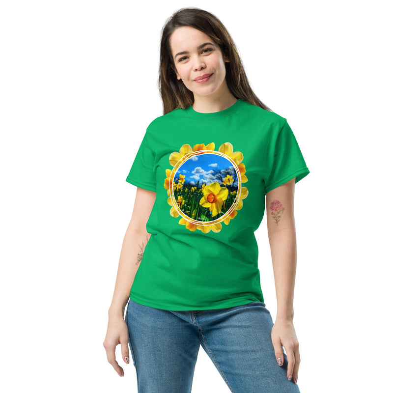 Women's Daffodil Print T-Shirt - Flower Bright Summer Shirt Trendy Fashion