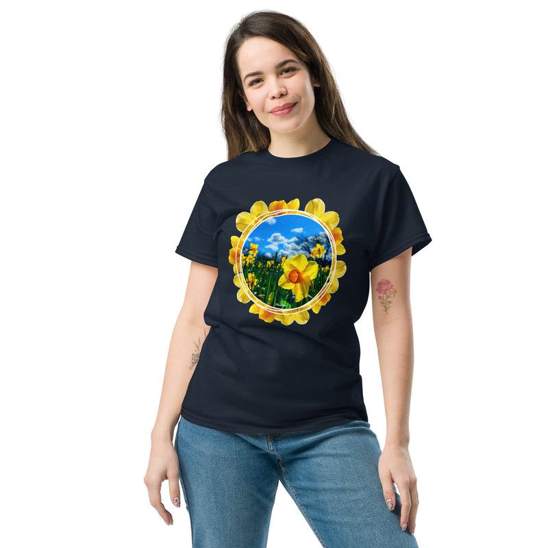 Women's Daffodil Print T-Shirt - Flower Bright Summer Shirt Trendy Fashion
