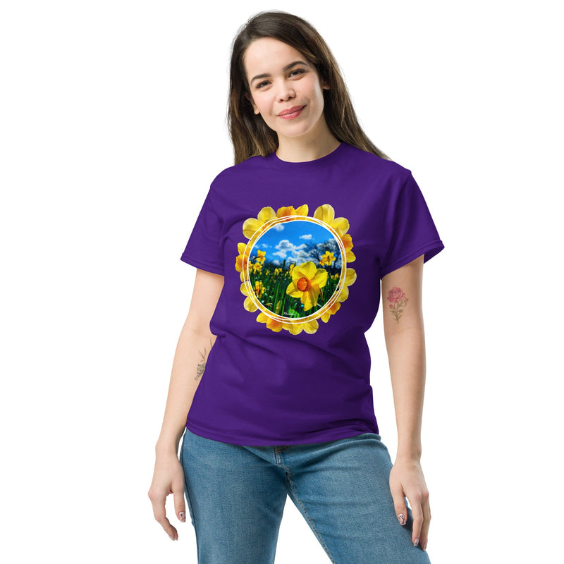 Women's Daffodil Print T-Shirt - Flower Bright Summer Shirt Trendy Fashion