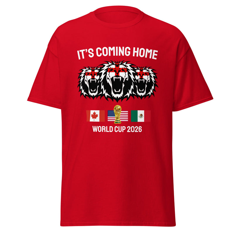England World Cup 2026 T-Shirt It's Coming Home 3 Lions Football Shirt Red