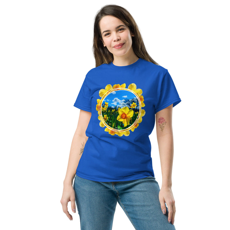 Women's Daffodil Print T-Shirt - Flower Bright Summer Shirt Trendy Fashion