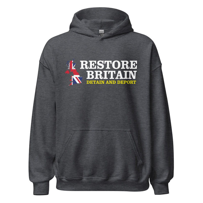 Restore Britain Unisex Hoodie - UK British Hoody Navy Pullover Detain Deport