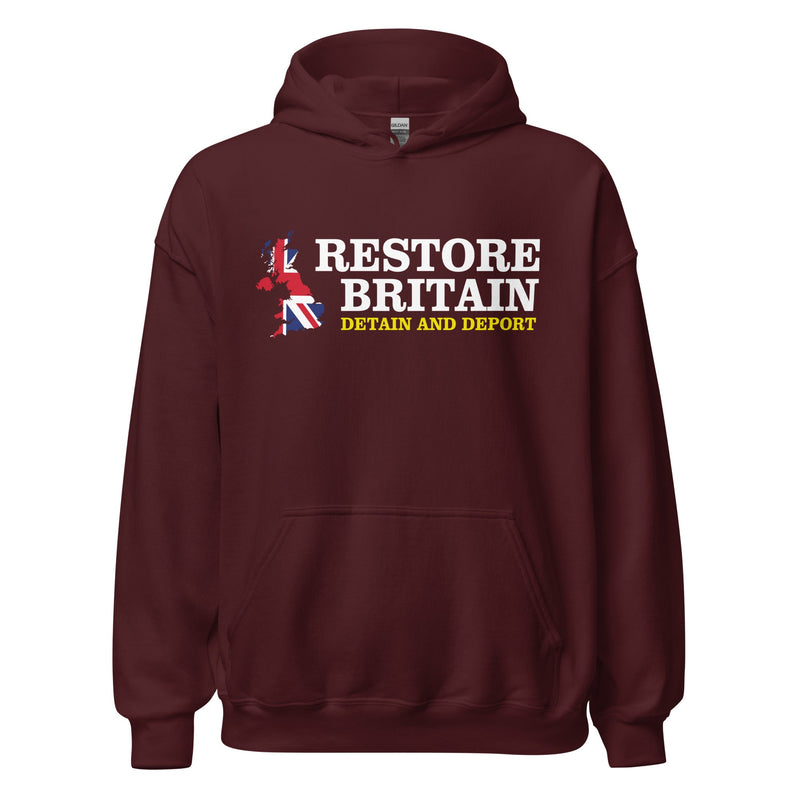 Restore Britain Unisex Hoodie - UK British Hoody Navy Pullover Detain Deport