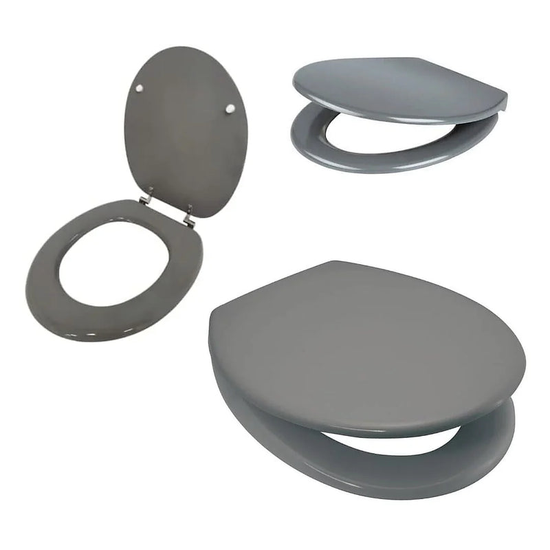 Grey 18 Inch Oval Toilet Seat with Adjustable Chrome Hinges