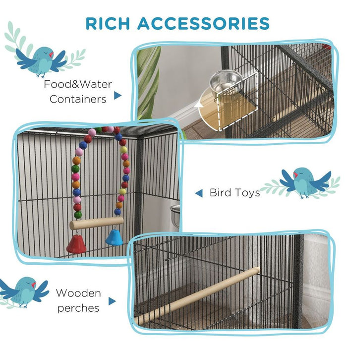 Budgie Cage Parrot Cage - Ideal for Small Parrot, Budgie, Lovebird - High-Quality with Rolling Stand