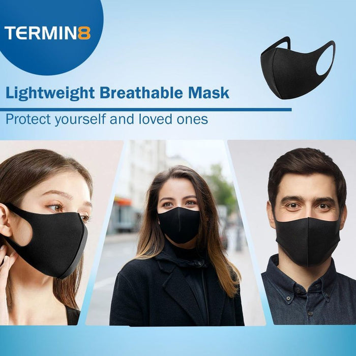 Premium Unisex Reusable Face Mask - Washable, Breathable & 3D Shape - Black [80B]