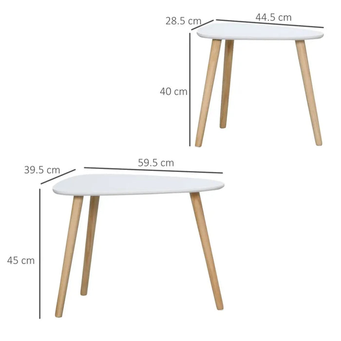 Side Table Set of 2 Nested Coffee Table W/ Solid Wood Legs Living Room White