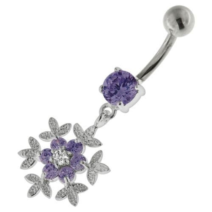 925 Sterling Silver Flower Snow Flake Belly Button Ring