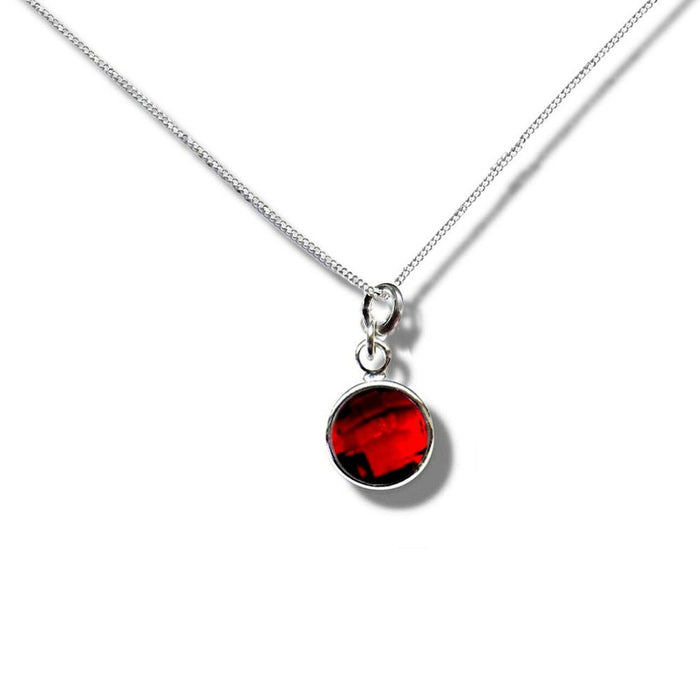 July Birthstone Necklace - Bright Red, Sterling Silver, Gift Box Included