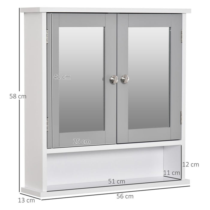 Stylish Grey Wall-Mounted Mirror Cabinet with Double Mirrored Doors - High-Quality & Space-Saving