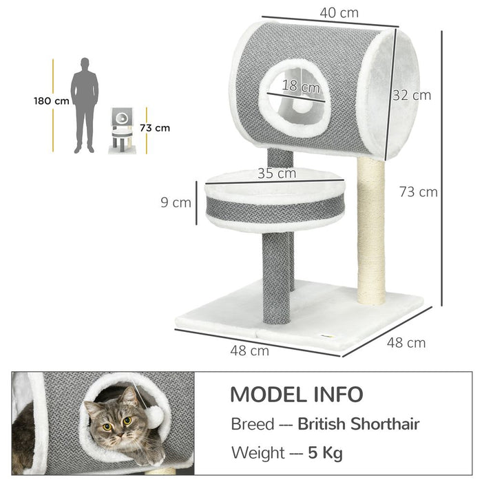 PawHut Cat Tower & Scratching Post Combo - Ultimate Play Haven, Comfy Bed & Tunnel, Toy Ball - High-Quality, White