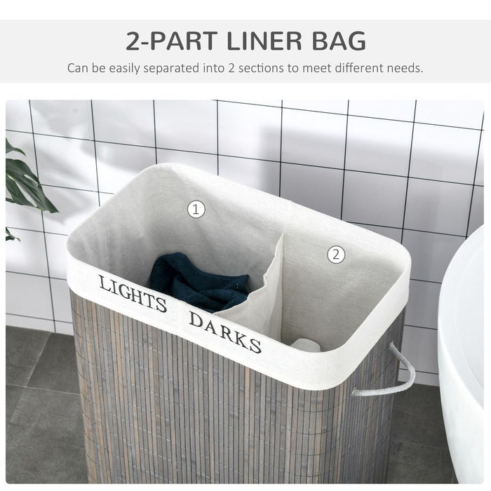 100L Bamboo Laundry Basket with Flip Lid Foldable, Grey Lining,