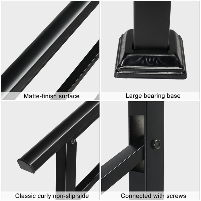 Handrails for Outdoor Steps, Wrought Iron Handrail Fits 1 or 3 Steps, Transitional Handrail with Installation Kit, Black