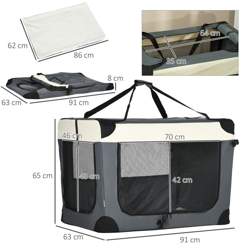 PawHut 51cm Foldable Pet Carrier Bag Soft Travel Dog Crate, Portable Cat Carrier w/ Cushion, for Cats and Miniature Dogs - Grey